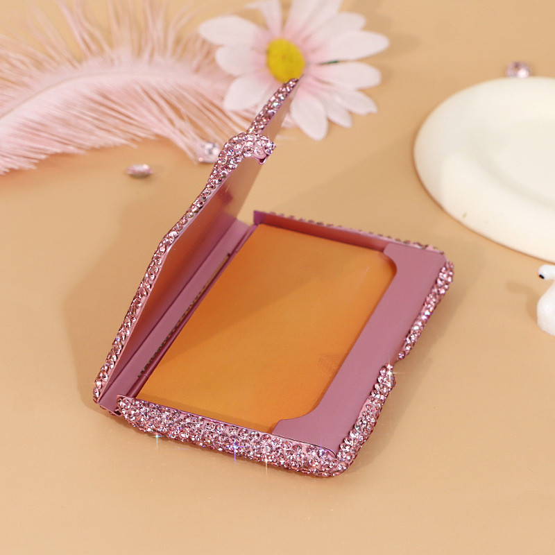 便携式钻名片夹女商务粉随身名片盒超薄铝合金卡片盒精致收纳盒