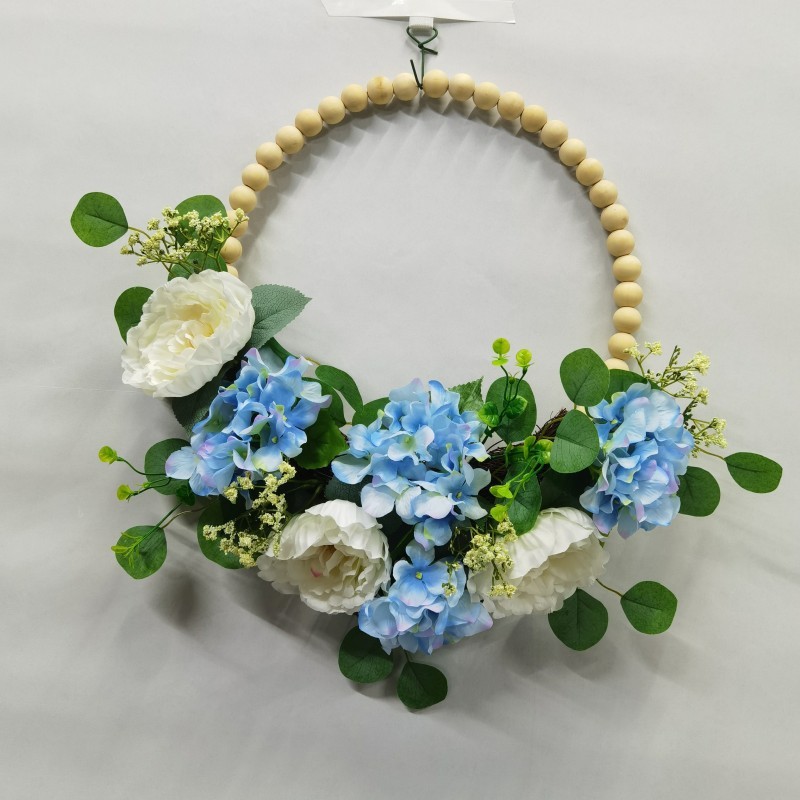 仿真牡丹花绣球花尤加利叶花环家居装饰门场景挂挂壁道具