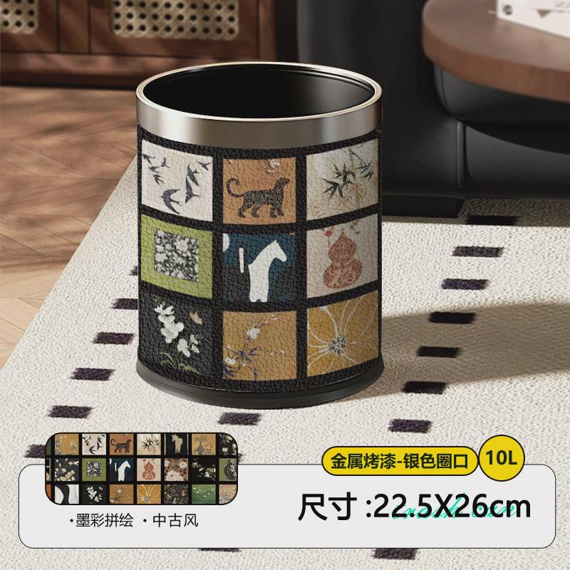 禾牧程金属垃圾桶家用中古风高颜值高档轻奢客厅卧室双层无盖铁桶