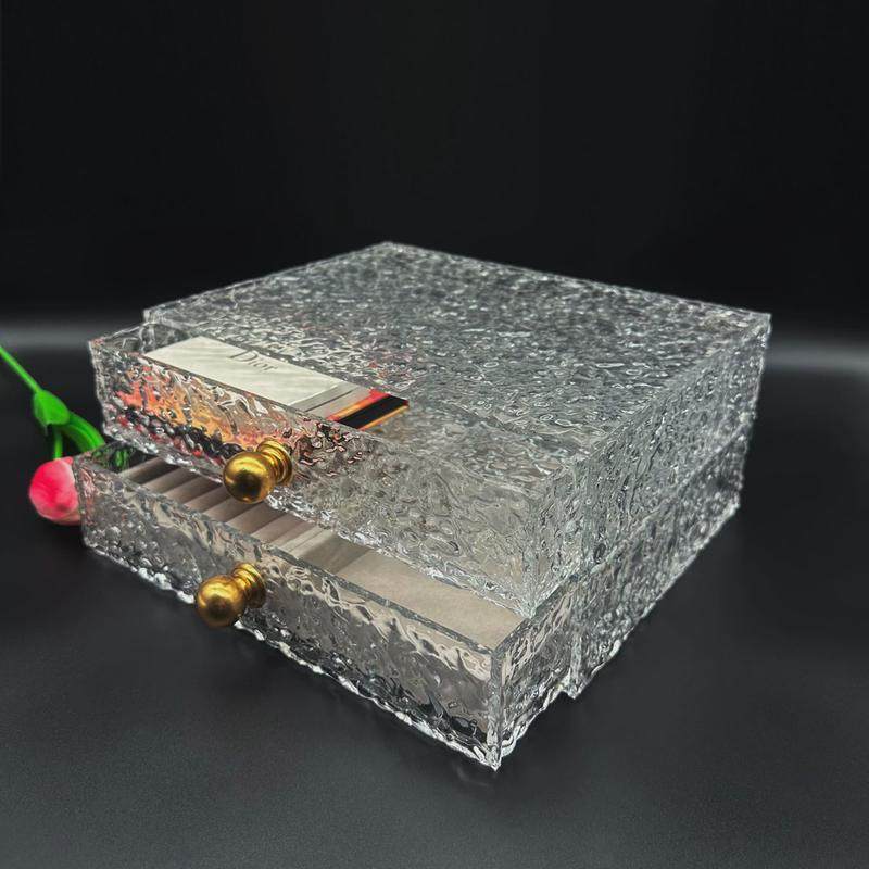 跨境热销定制桌面二层水波纹亚克力礼品盒抽屉式亚克力收纳盒