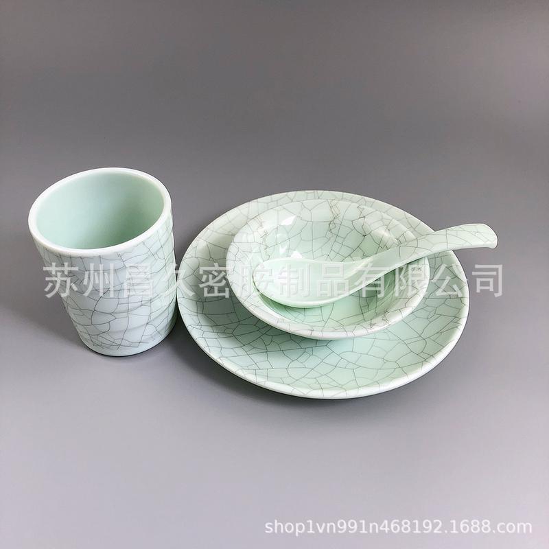 冰套装创意餐具仿瓷a5密胺餐厅摆台四件套自助餐火锅碗盘杯勺裂纹