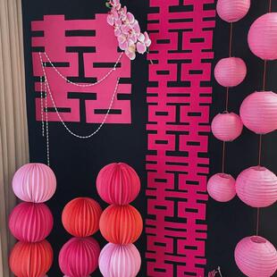 婚房布置套装女方新房卧室门结婚房门装饰蜂窝球喜字贴拉花背景墙