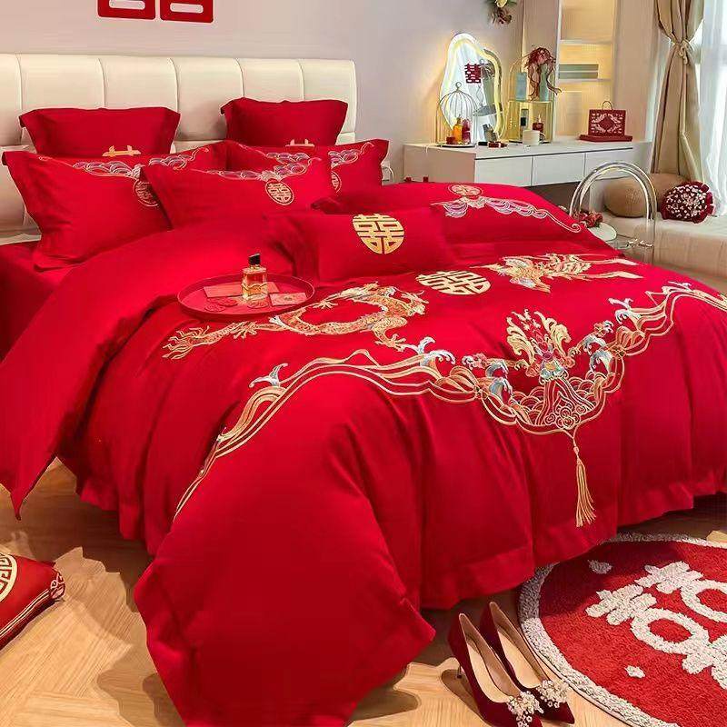 床单中式龙凤结婚四件套红色高档床笠被套刺绣陪嫁婚庆床上用品,床上用品,婚庆床品套件,淘宝优惠券,粉丝福利购,淘宝优惠卷