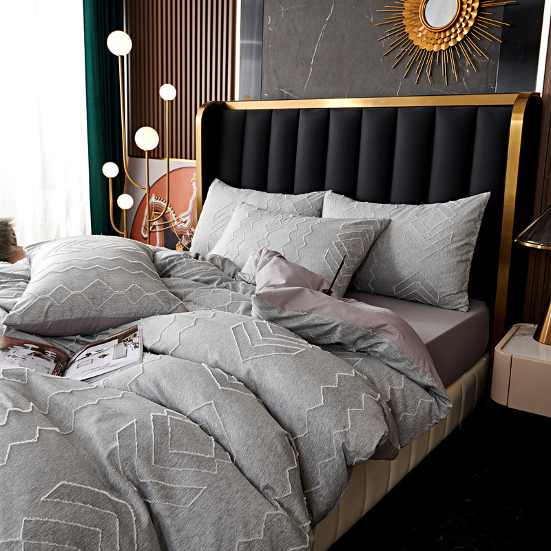 小清新剪花水洗棉四件套床单床上用品被套床笠款色织4