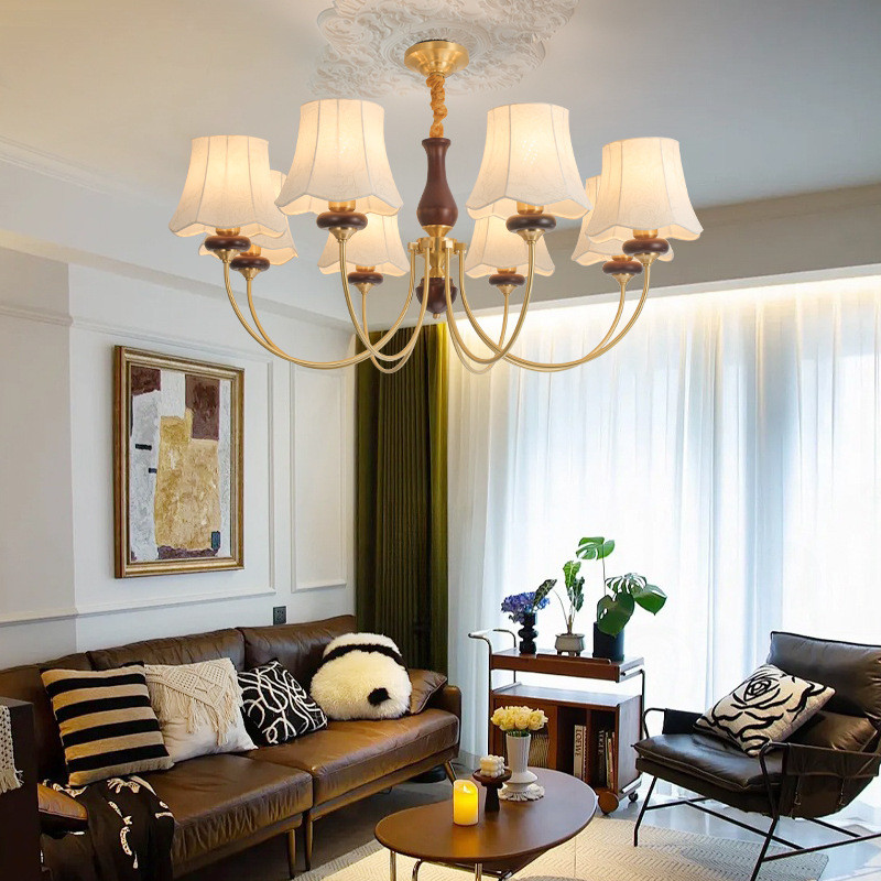 书房复古客厅灯美式卧室餐厅中古风吊灯法式简约创意胡桃木色灯具