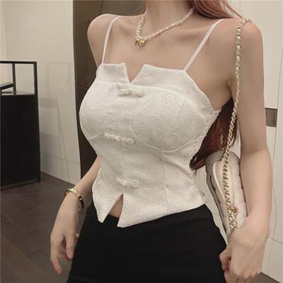 旗袍吊带背心女夏季外穿内搭辣妹纯欲风主播服装性感短款白色上衣