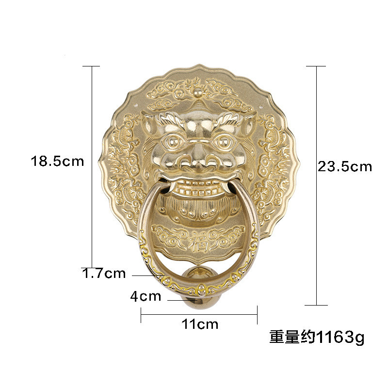 仿古黄铜兽头门环新中式古典大门拉手全铜狮头麒麟装饰别墅铜门环