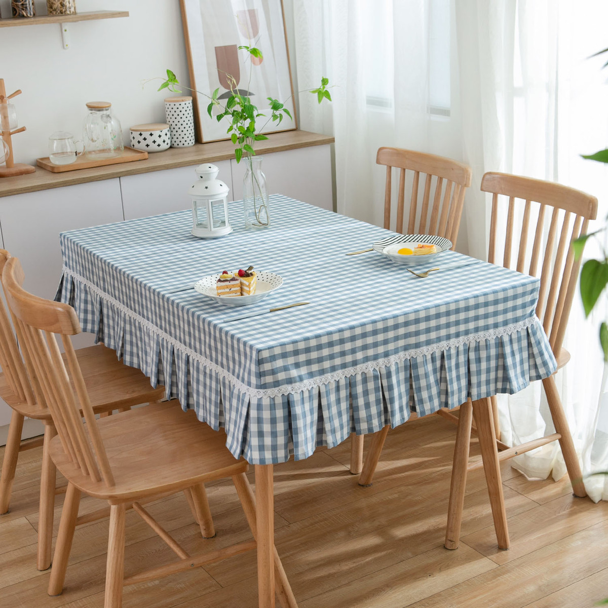 19ek格子布艺桌套棉麻桌布ins风长方形茶几餐订做家用全包幼儿园
