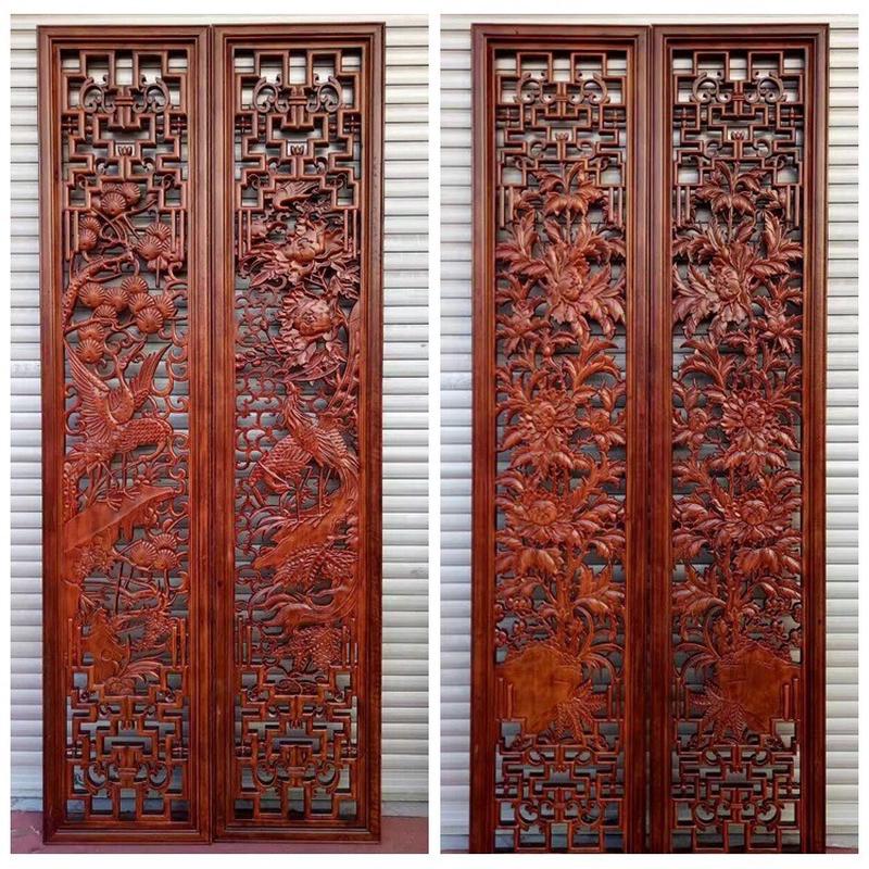 中式屏风隔断客厅小户型现代简约装饰门厅实木雕花镂空玄关屏风