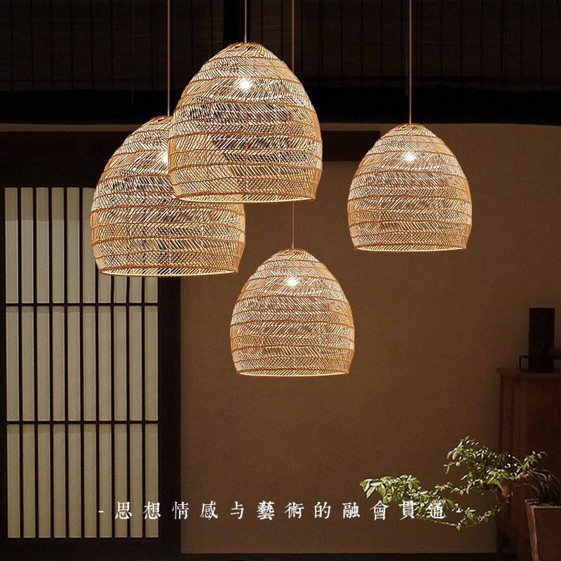 东南亚日式简约客厅民宿走廊客栈个性餐厅饭店火锅藤艺榻榻米灯罩