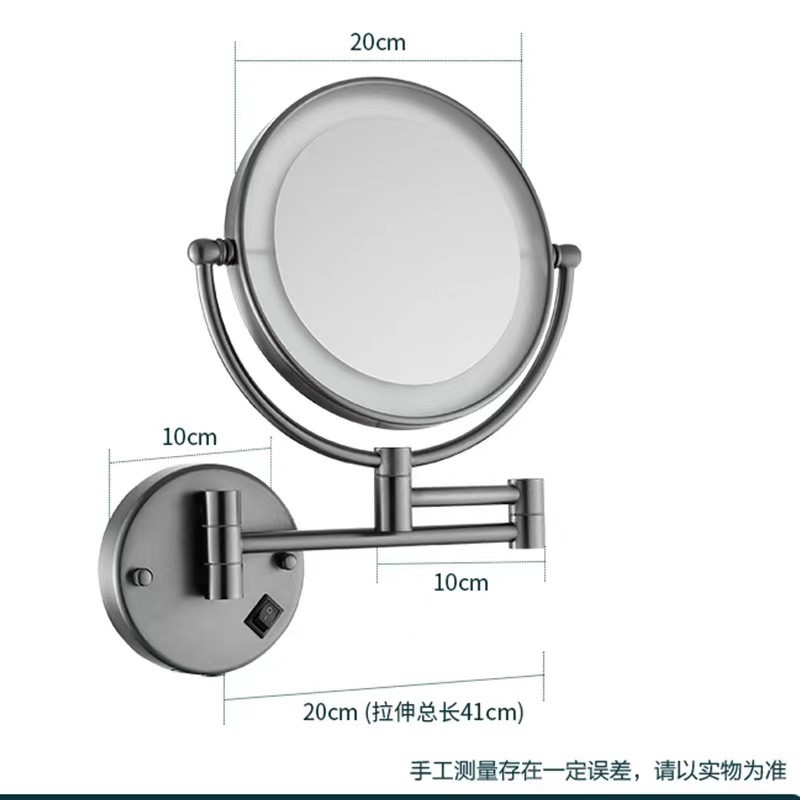 新款led带灯不锈钢铜浴室伸缩3倍放大化妆镜卫生间可美容镜梳妆镜