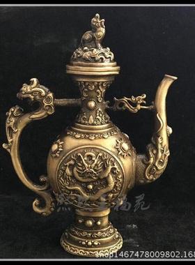 纯铜仿古双龙铜壶铜器龙酒壶刻工艺品摆件家居古玩收藏