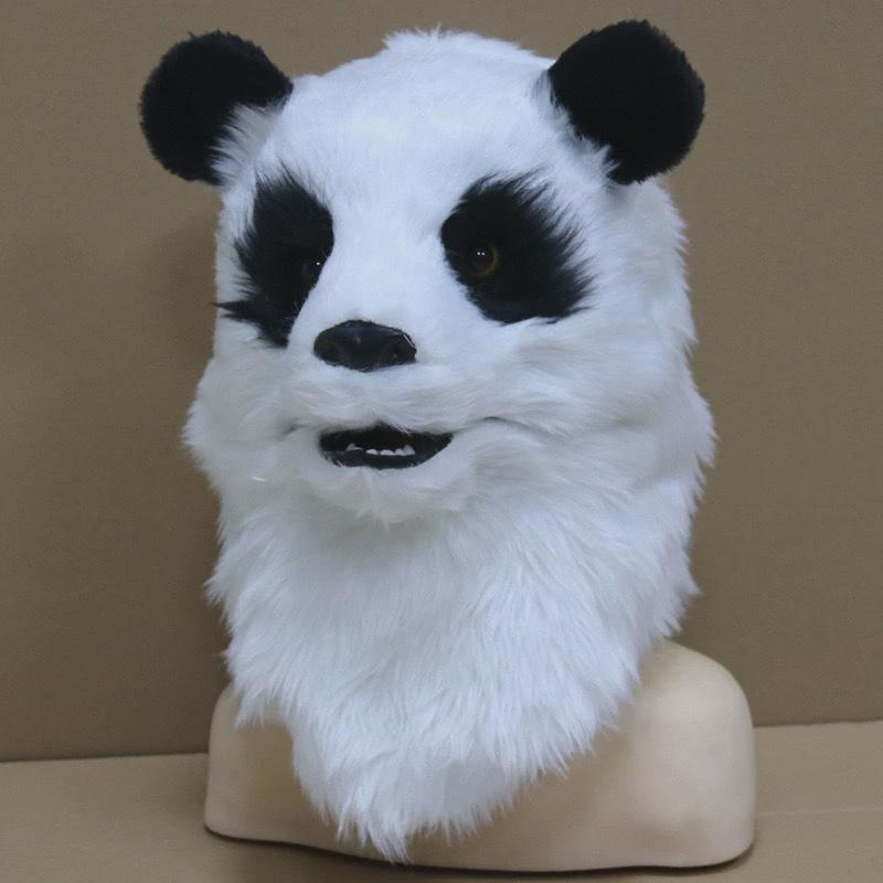 热销2024新款毛绒发光熊猫头套万圣节动物面具cosplay舞会搞怪装