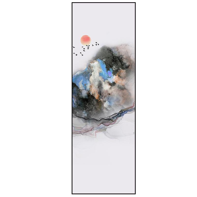 新中式客厅装饰画酒店竖版三联山水画玄关挂画走廊壁画沙发背景墙
