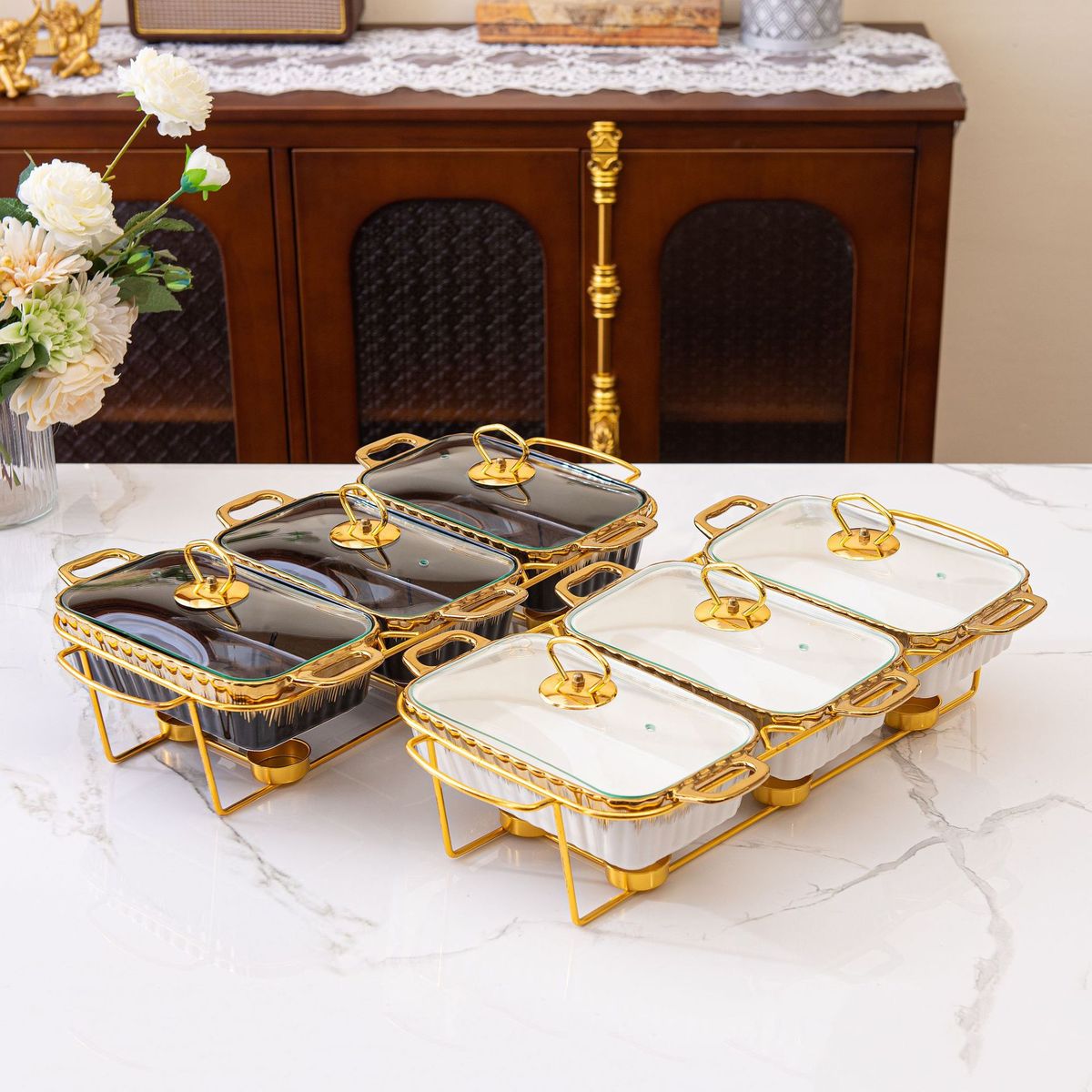 casserole三格双耳陶瓷烤盘家用餐具加热汤锅干锅3pcs bake ware
