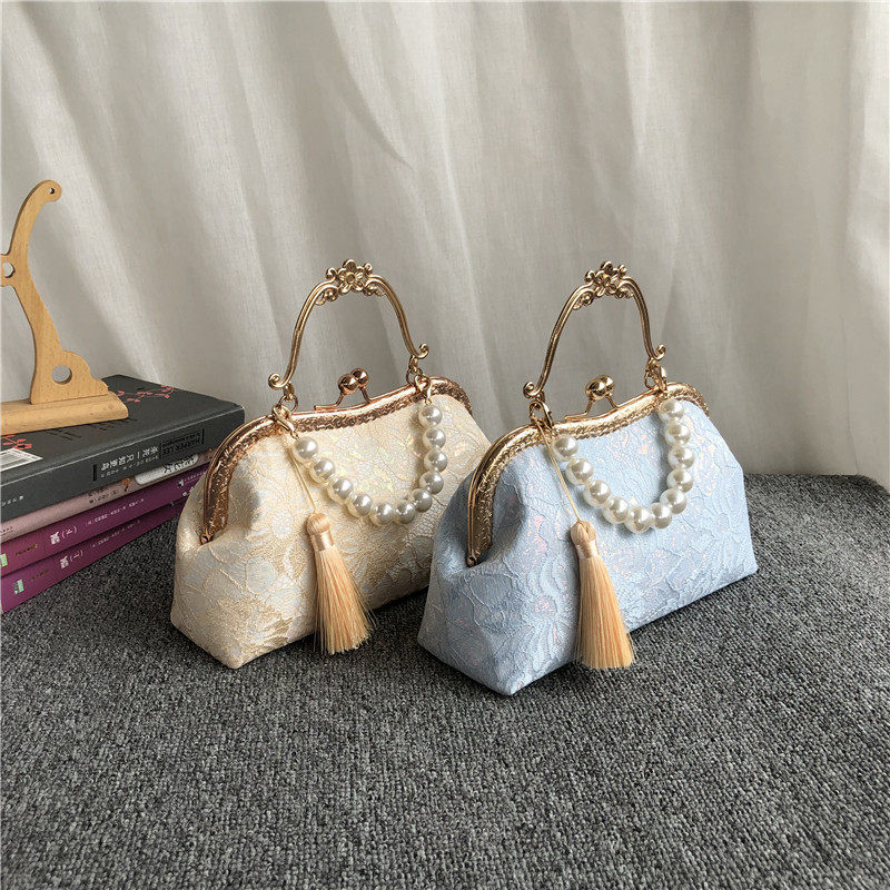 6qcs20cm蕾丝提手口金包手工diy材料包梅花绣花免熨烫手工手挽包