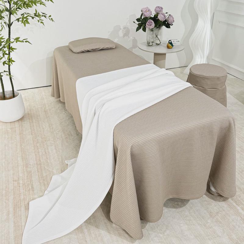 针织华夫格一片式床罩盖毯美容四件套