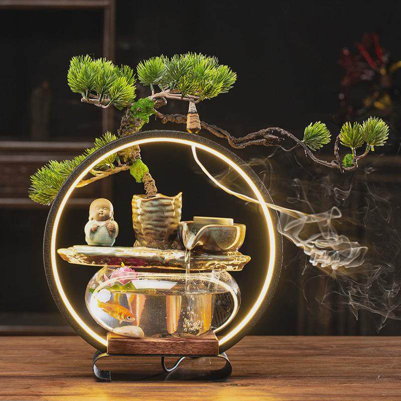 流水摆件淘人新中式守创意灯饰流水喷泉鱼缸流水器办公室桌面摆设,家居饰品,装饰摆件,淘宝优惠券,粉丝福利购,淘宝优惠卷