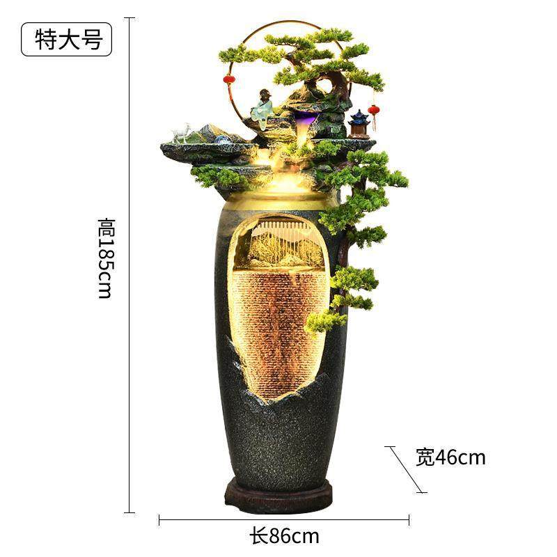 新中式流水喷泉电视柜旁边轻奢落地景观家居禅意玄关客厅假山摆件