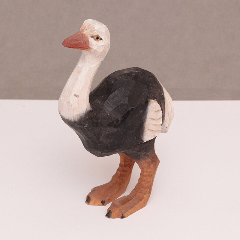 义树家30013A-30013B鸵鸟彩绘木雕动物系列手工雕刻自然质朴