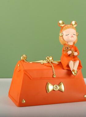 工厂直供新款客厅纸巾盒摆件茶几餐桌创意可爱网红抽纸盒小女孩