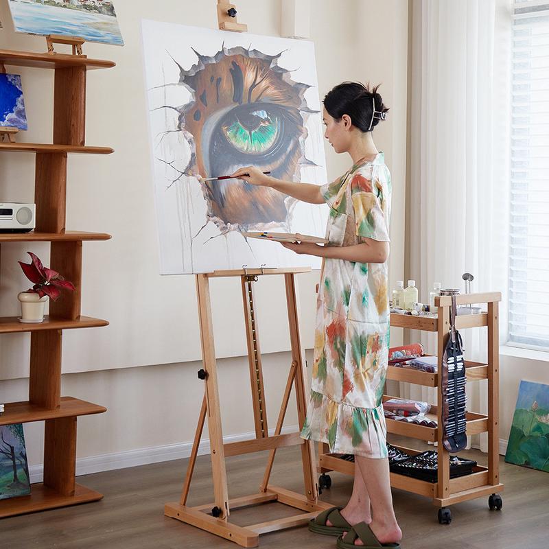 榉木制支架式落地折叠专业平立两用油画素描画架楼盘广告KT板展架