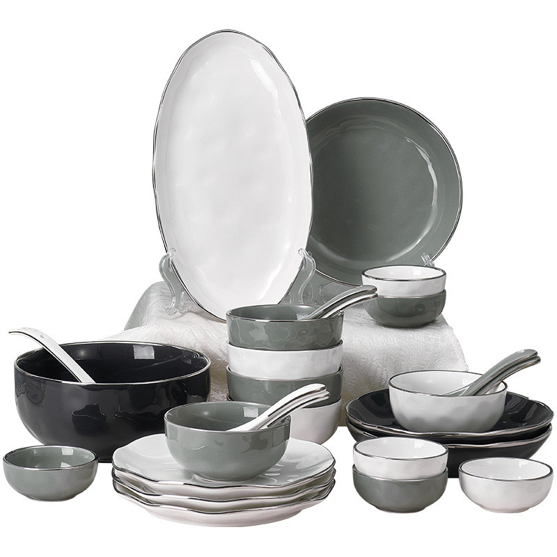 0wyv轻奢碗碟套装家用ins碗盘餐具乔迁碗筷碗碟2022现代新款组合