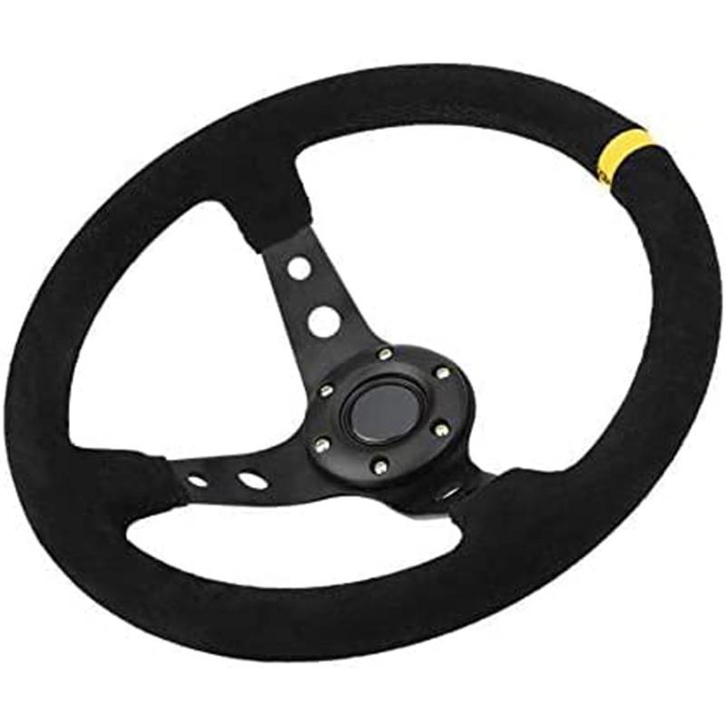 热销14寸碳纤方向盘350MM汽车改装方向盘PVC真皮材质适用于通用车