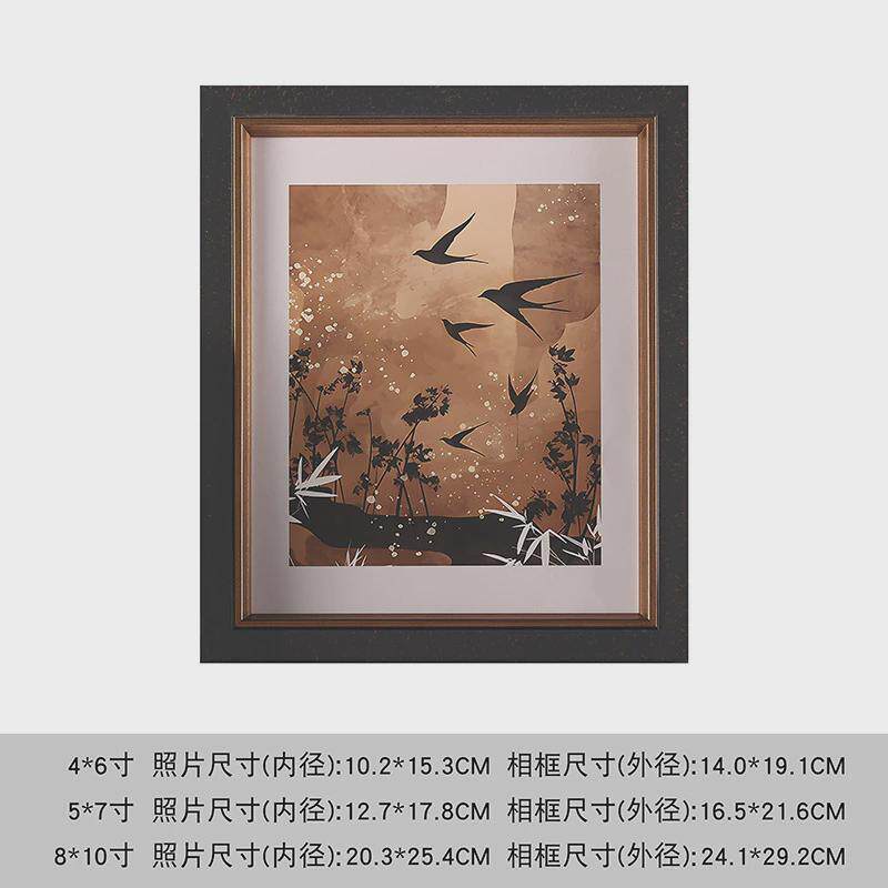 中古美式轻奢实木边框样板房卧室玄关书房6寸7寸10寸相框摆台