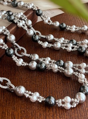 秋冬复古国风高品质施家正圆强光珍珠锁骨链双层设计感颈链