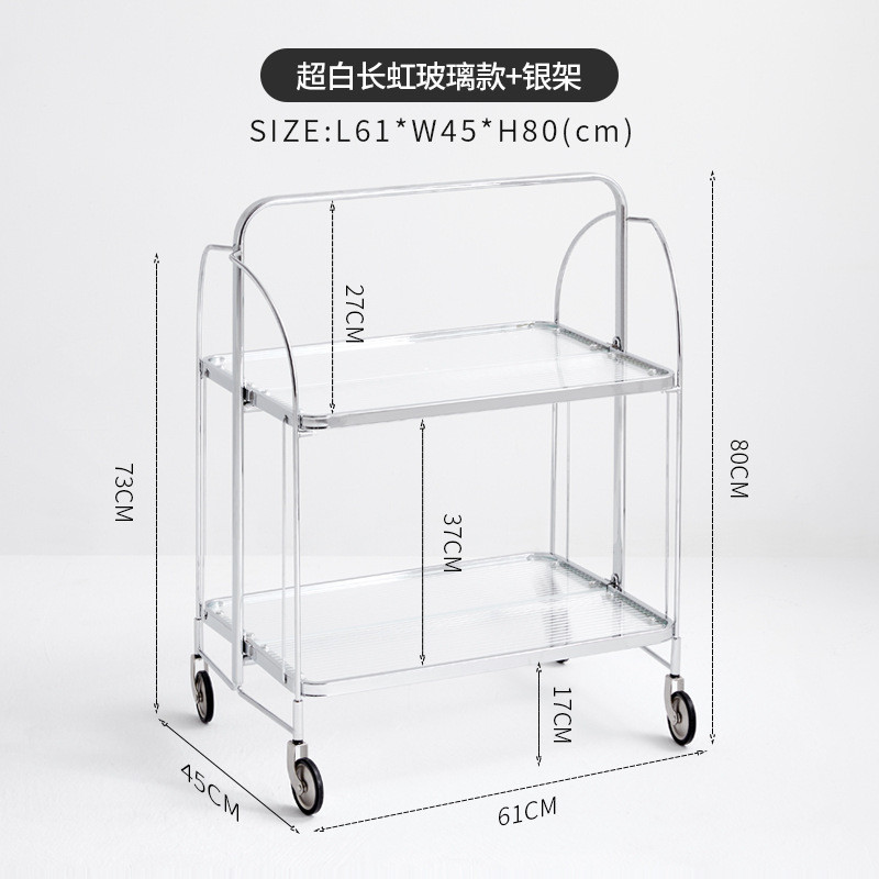 中古多层移动推车可折叠玻璃置物架收纳不锈钢网红餐车设计师家具