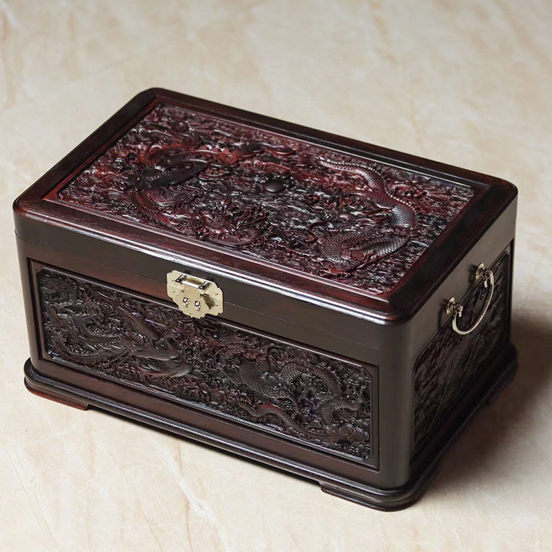 大红酸枝精雕龙凤呈祥珠宝箱红木复古嫁妆彩礼箱中式实木首饰盒,家居饰品,装饰摆件,淘宝优惠券,粉丝福利购,淘宝优惠卷