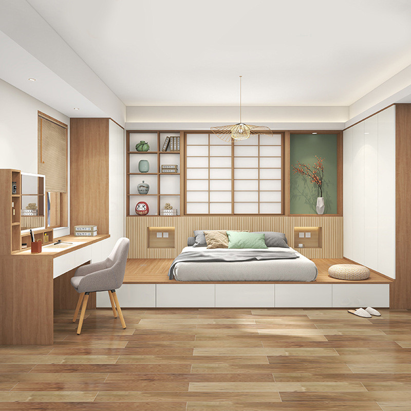 榻榻米定制简约风全屋儿童房迷你飘窗整体小卧室衣柜储物一体柜