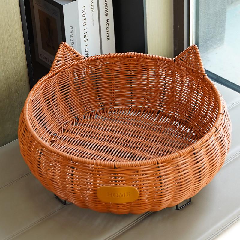 竹编猫窝草编四季离地防潮猫床可拆洗抓板夏季户外待产藤编狗窝