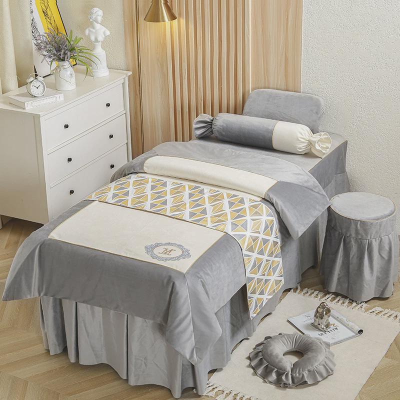 欧式高档荷兰绒美容床罩四件套美容院美体印制洗头床套罩按摩logo