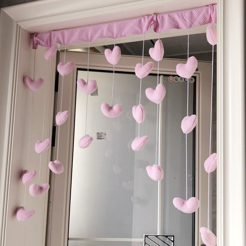 2025年新款房门可爱挂饰小门帘隔断吊帘桃少女粉色线帘爱心免打孔