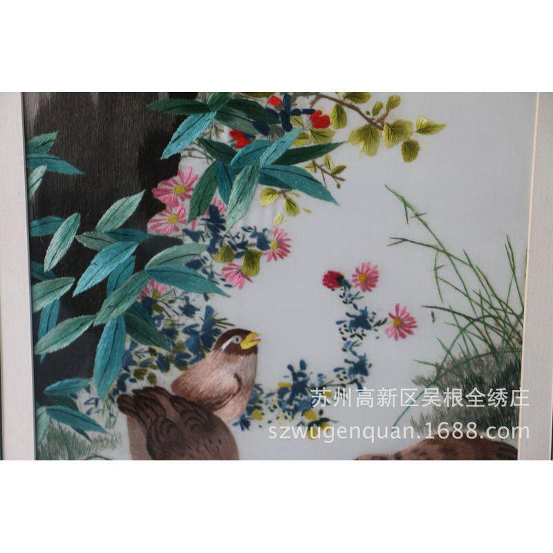 厂家生产苏绣成品客厅书房带框挂画苏州手工刺绣画颜伯龙花鸟条屏