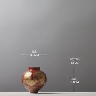 中式红色花瓶梅瓶玉壶春瓶葫芦瓶创意插花装饰品陶瓷摆件博古架