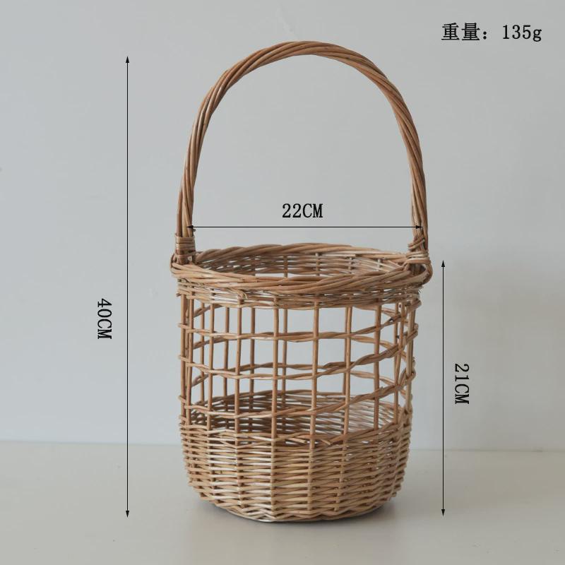 竹编收纳篮送礼水果篮藤编手提法式镂空插花柳编篮子创意手工编织