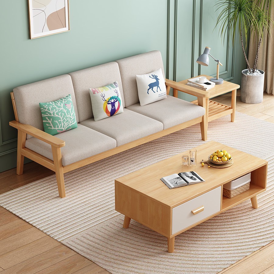 热销全实木沙发茶几电视柜组合简约现代小户型客厅家用转角布艺耐