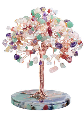 彩色圆形片玛瑙树脂底座水晶树摆件水晶碎石叶子树创意工艺品摆设