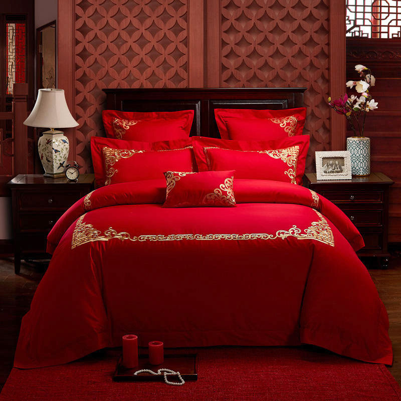 5n新婚庆四件套红色刺绣结婚床双人品婚嫁六件套被套其他