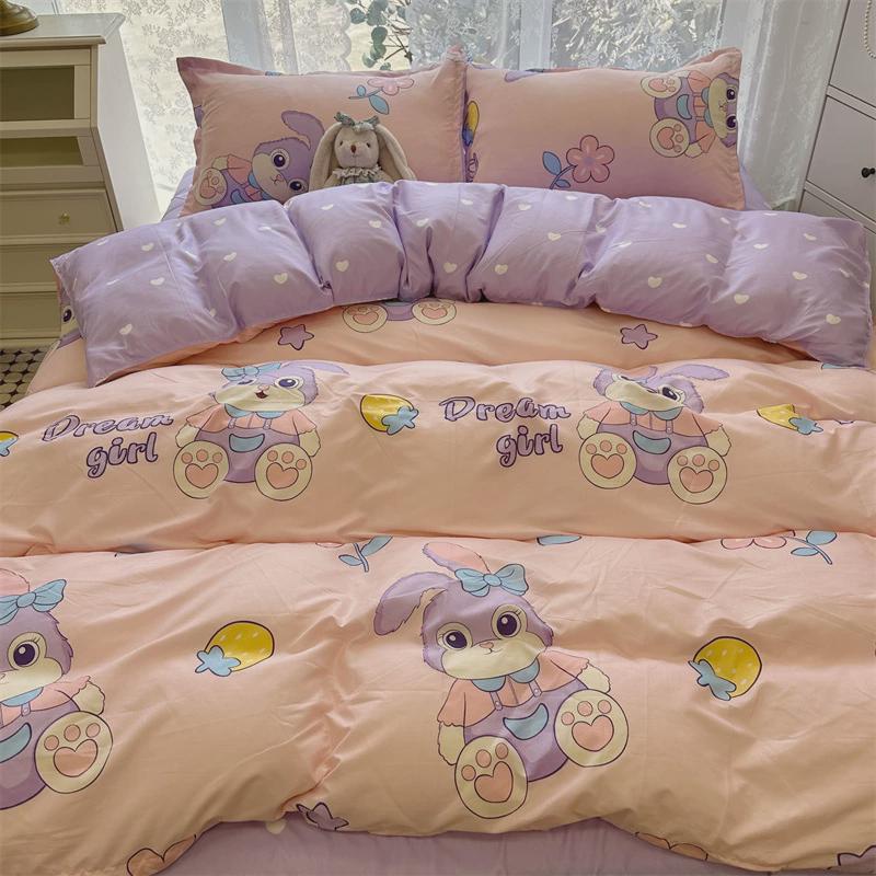 2v06ins水洗棉女生可爱床上四件套卡哇伊双层纱被套床单学生宿舍3