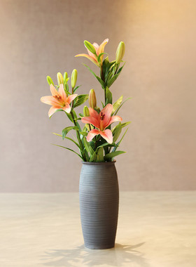 干花插花瓶陶瓷水培百合餐桌家居客厅摆件简约直筒粗陶插花器皿