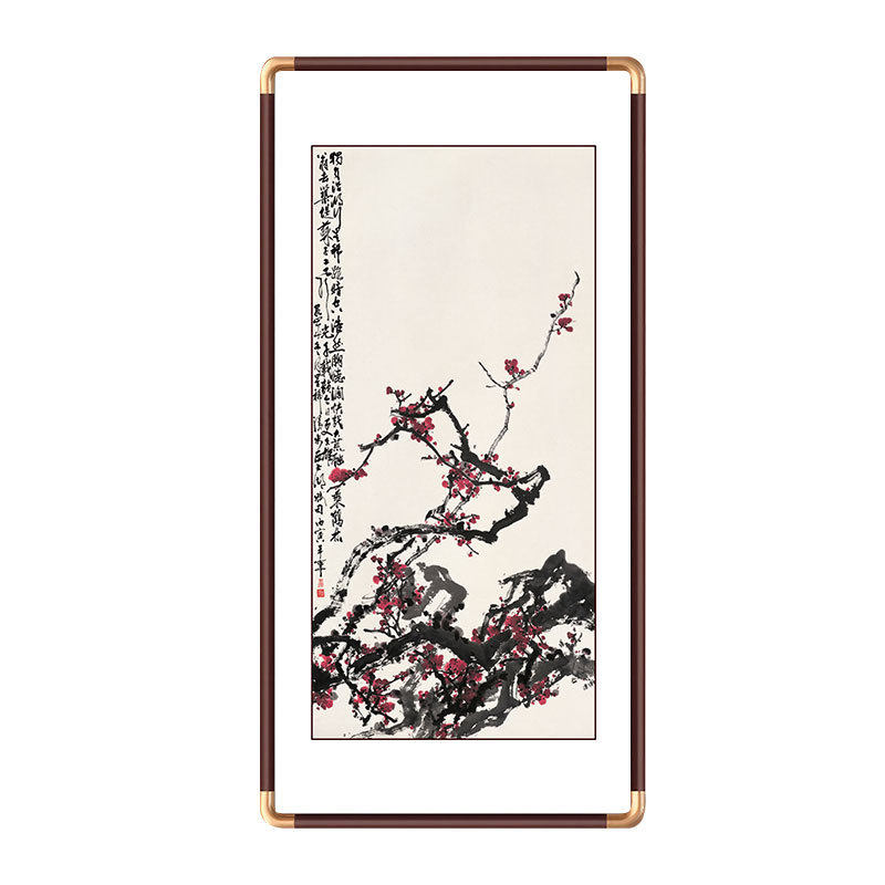 富贵吉祥实木装饰画入户进门墙玄关挂画客厅走廊尽头竖版花鸟国画