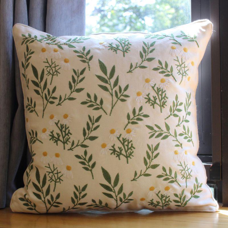 靠垫田园风刺绣花抱枕套样板房客厅沙发美式外皮车内花朵方形新品