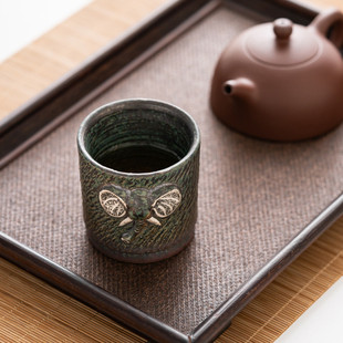 轻奢复古茶盏 热销敦煌青铜釉茶杯主人杯志野烧手工万象品茗杯日式