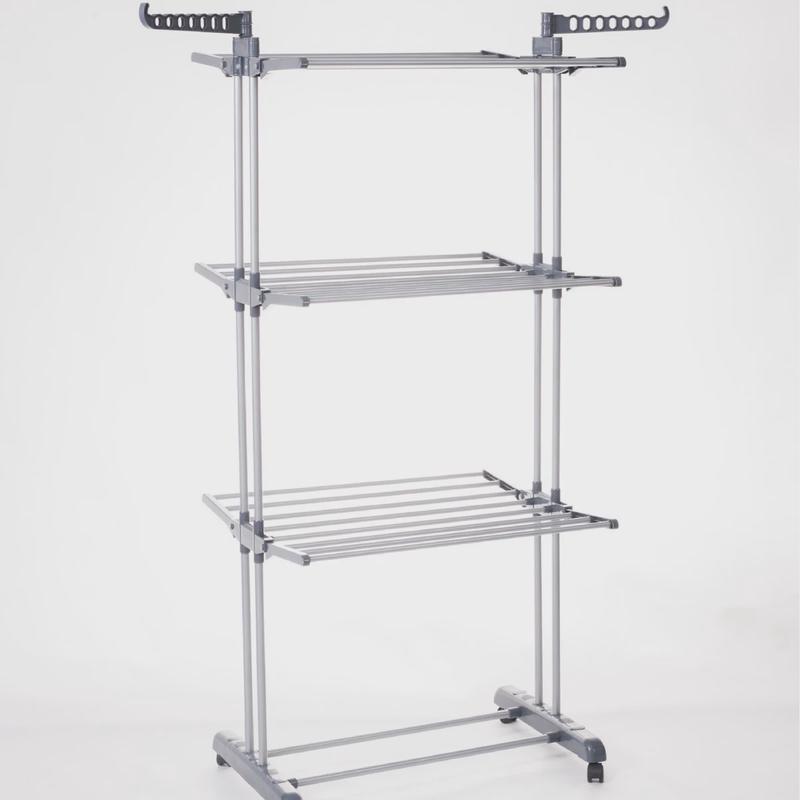 多功能阳台挂衣架落地晾衣架折叠晾衣架可移动三层落地晒衣架