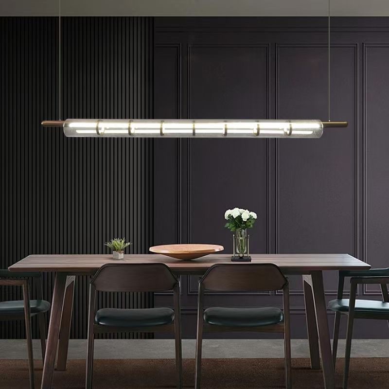 简约意式现代长条玻璃餐桌吧台办公桌长条吊灯极简时尚百搭大气灯
