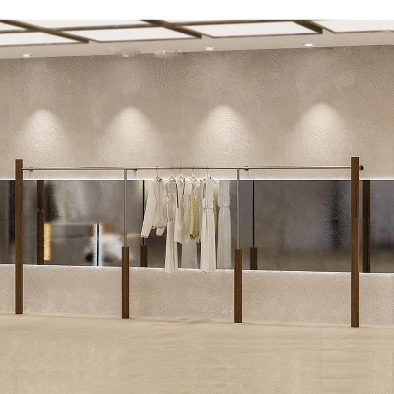 服装店展示架陈列架上墙挂衣杆墙壁实木落地衣架女装店专用货架子